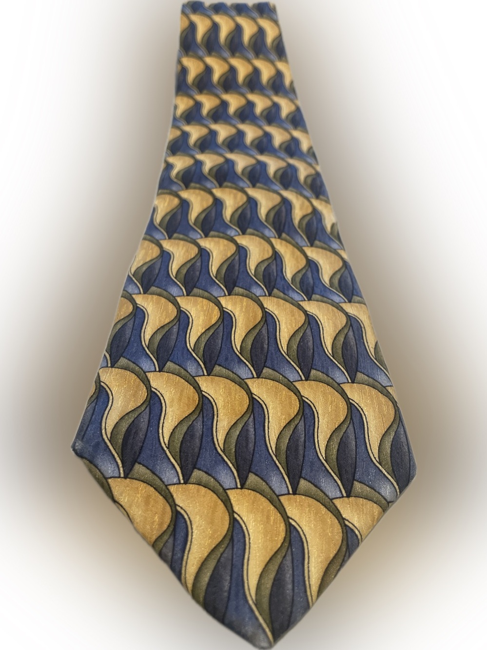 Men's Blue and Gold Patterned Silk Tie